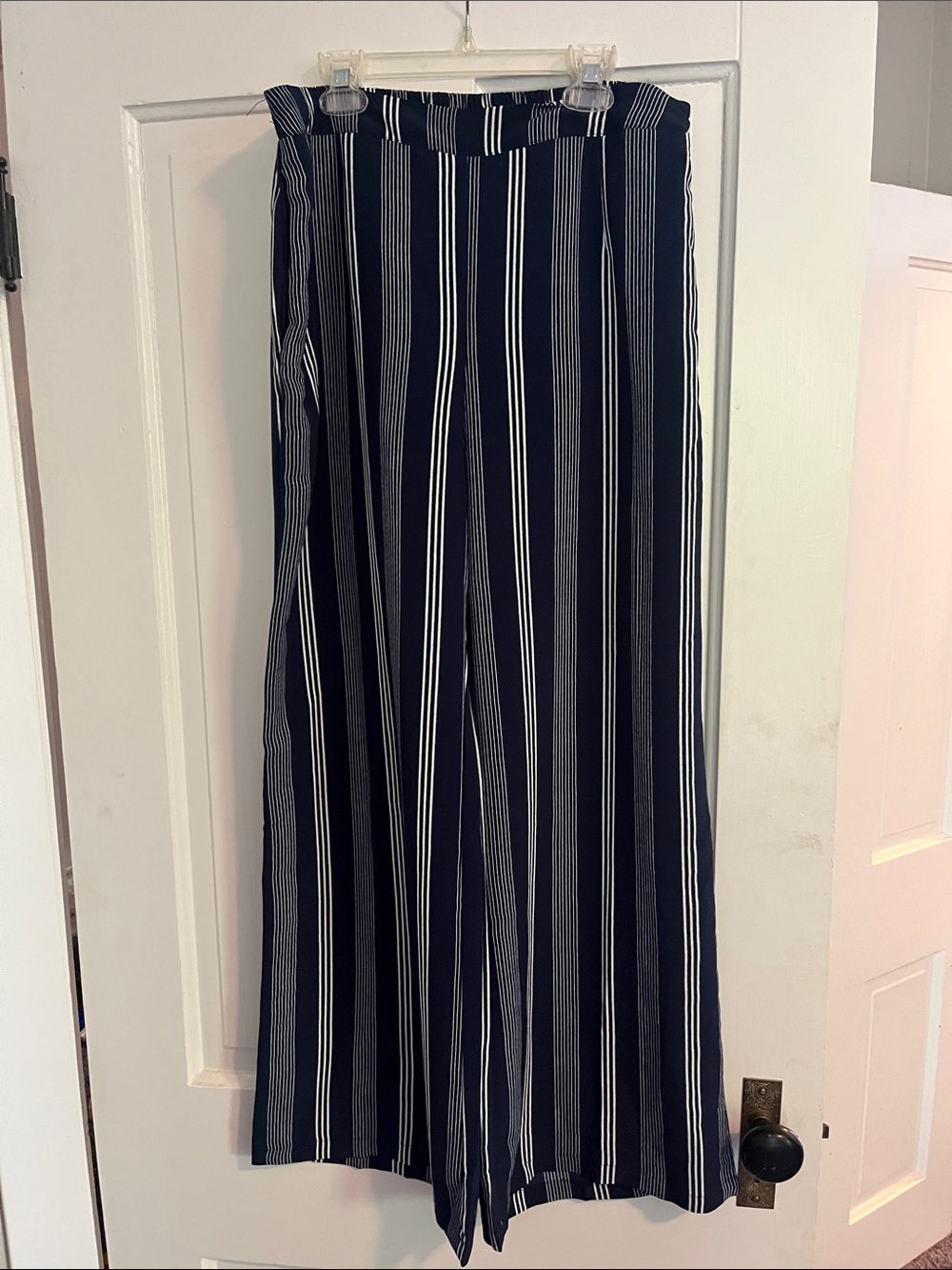 Kori Navy and White Vertical Stripe Wide-Leg Pants